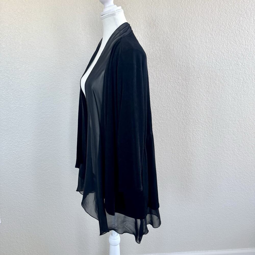 Chicos Travelers Size 3 Solid Black Open Front Sheer Drape Waterfall Cardigan - Picture 9 of 14